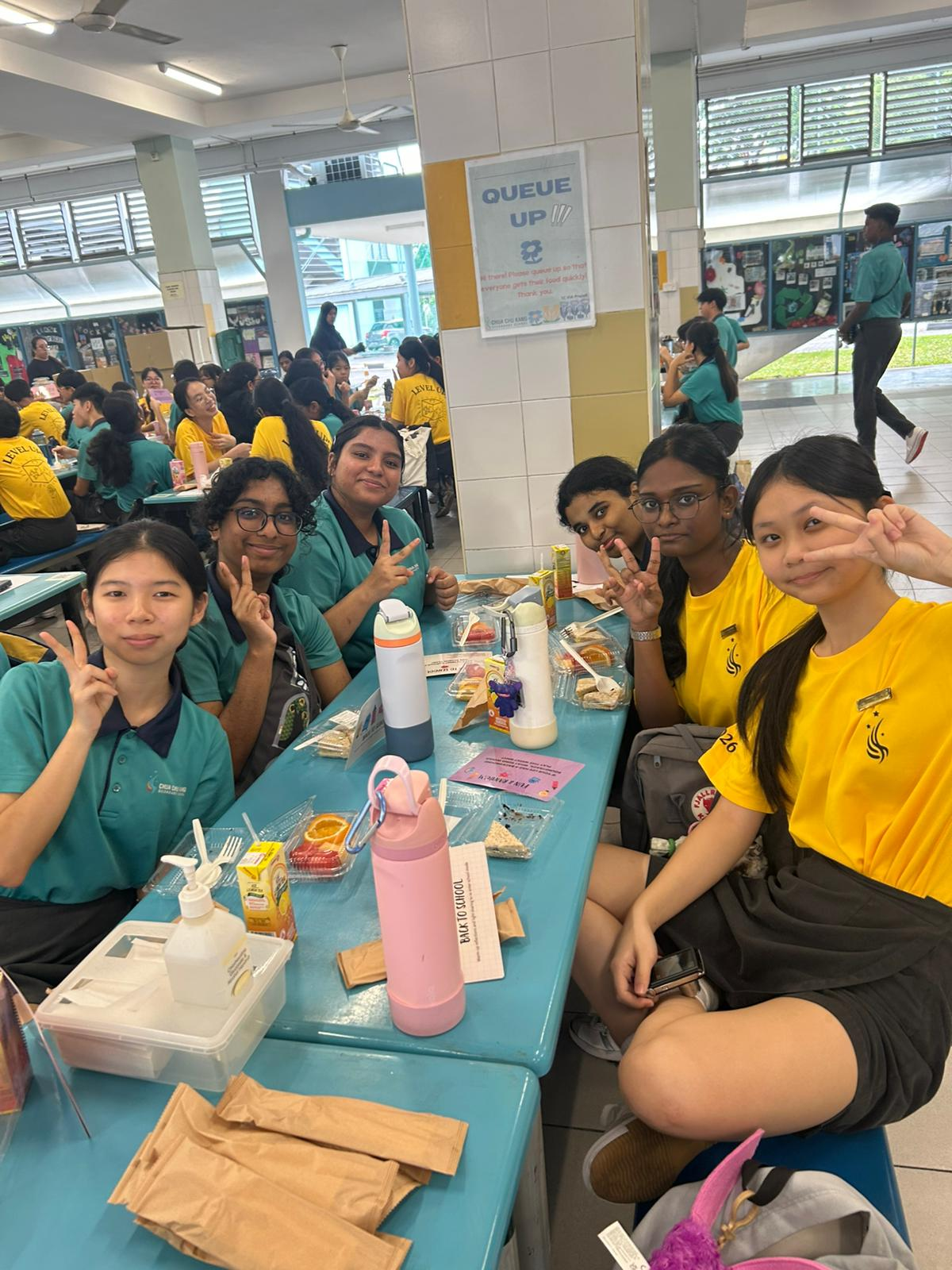 Students eating breakfast in the canteen